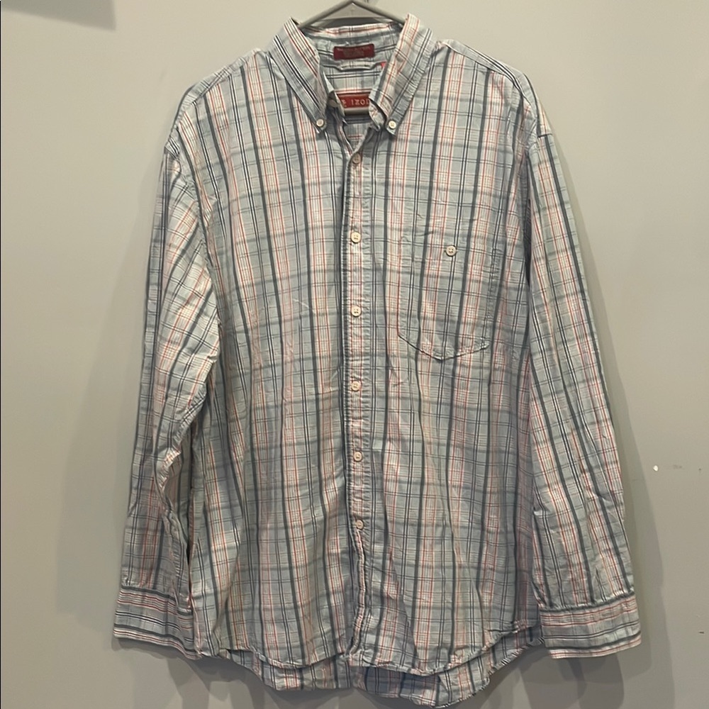 Men's Plaid Shirt - Blue and Pink izod button down large